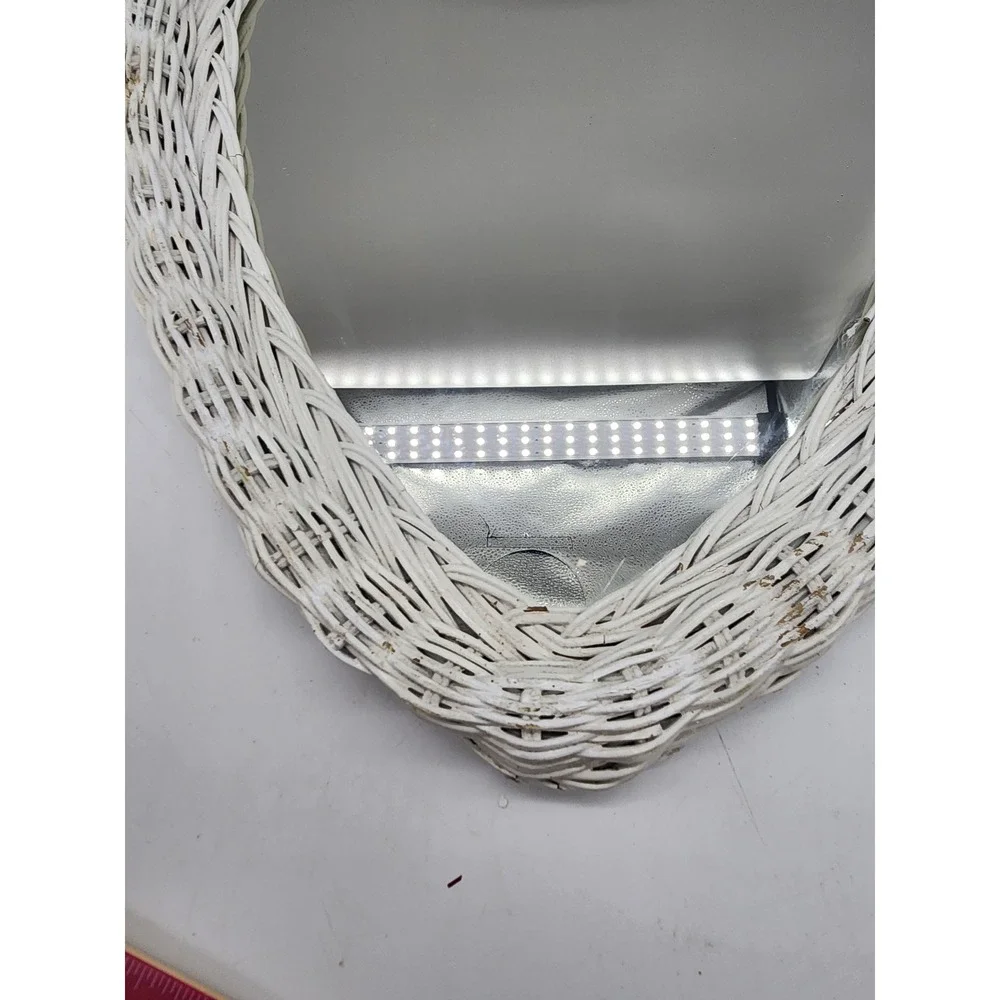 Vintage Heart Shaped White Wicker Wall Mirror Cottagecore Boho Decor